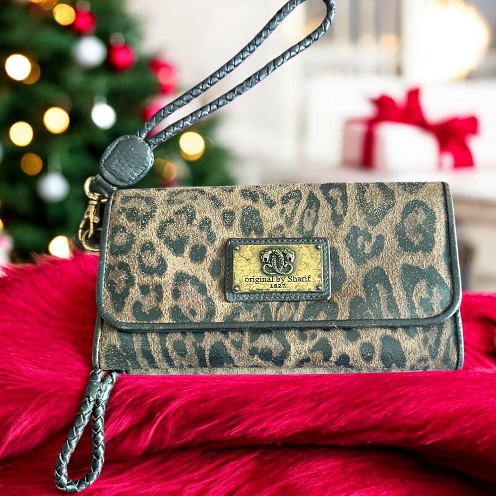 Vintage Original By Sharif 1827 Genuine Leather Leopard Pattern Wallet Wristlet